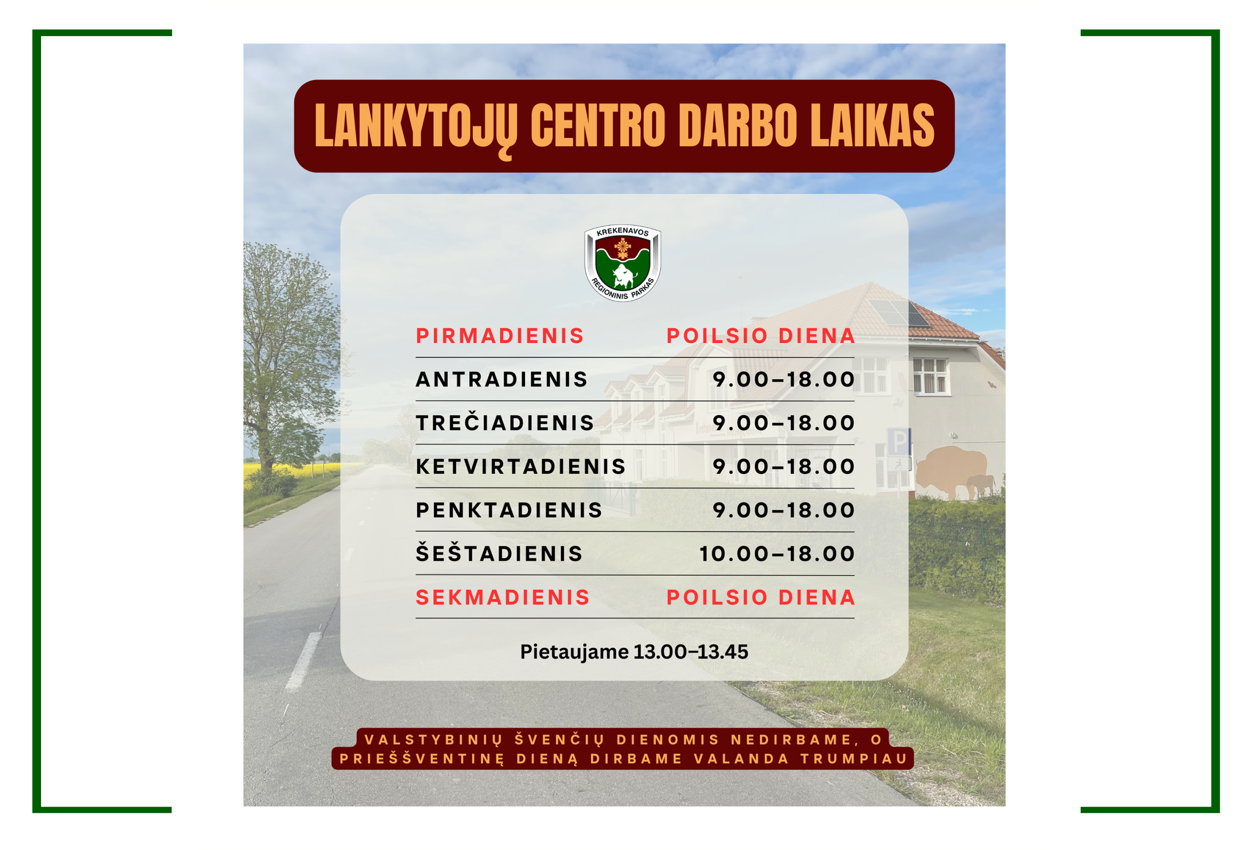 Keičiamas lankytojų centro darbo laikas